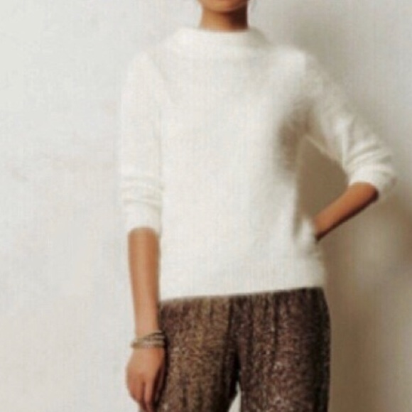 Anthropologie Moth Cream Angora Sweater 